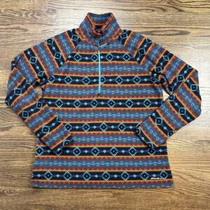 Eddie Bauer Sweatshirt Womens XL Blue 1/4 Zip Fleece Southwestern Aztec Pullover